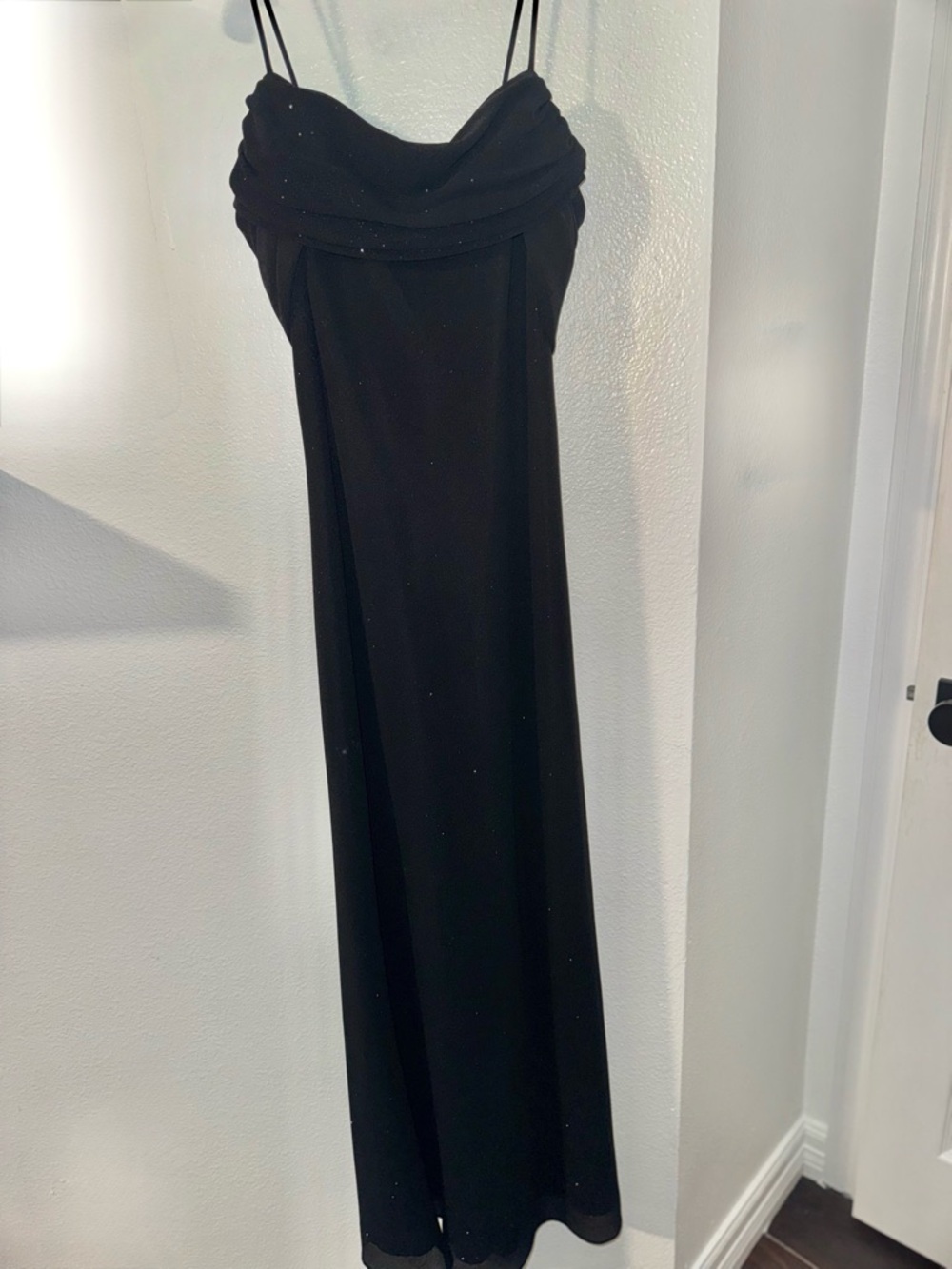 Betsy & Adam by Linda Bernell Black Spaghetti Strap Evening Dress